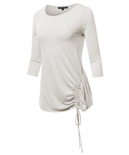 Women's PREMIUM 3/4 SLEEVE ROUND NECK SIDE RUCHED TOP