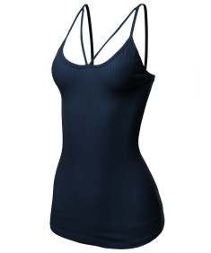 Women's Solid Cotton Based Front V-Line Spaghetti Strap Cami Tank Top