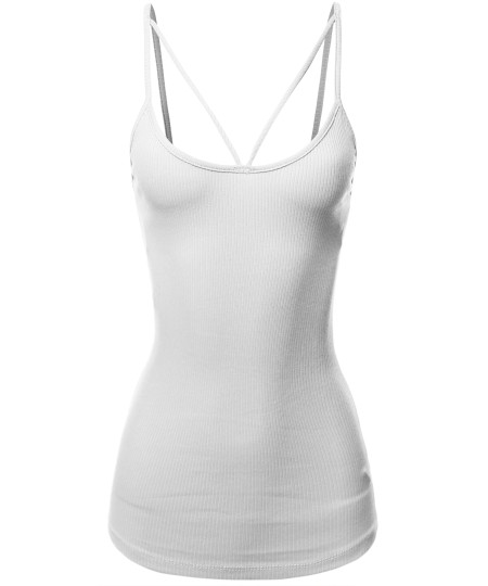 Women's Solid Cotton Based Front V-Line Spaghetti Strap Cami Tank Top