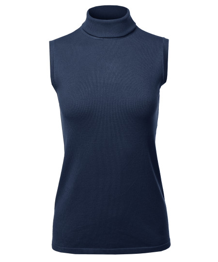 Women's Soft Sleeveless Turtleneck Sweater Top