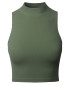 Women's Solid Stretch Ribbed Sleeveless Mock Neck Crop Top