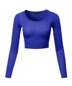 Women's Casual Cute Sexy Junior Size Basic Solid Long Sleeve Crop Top