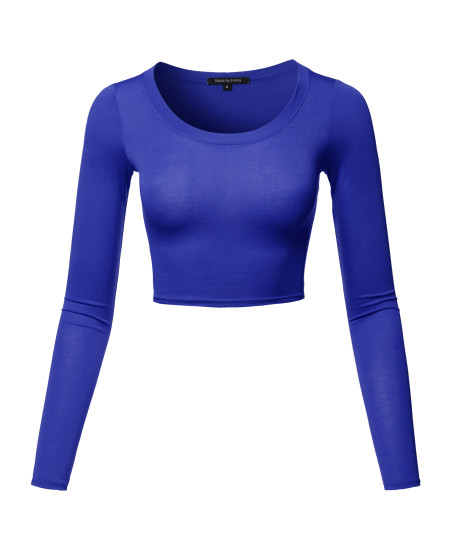 Women's Casual Cute Sexy Junior Size Basic Solid Long Sleeve Crop Top