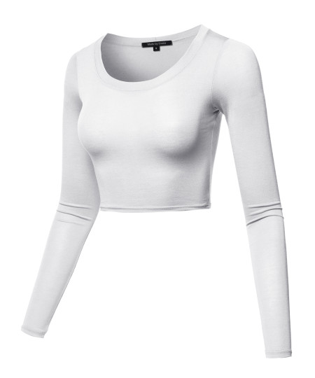 Women's Casual Cute Sexy Junior Size Basic Solid Long Sleeve Crop Top