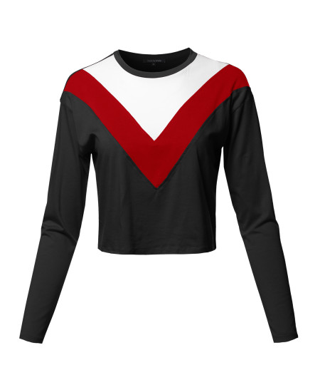 Women's Casual Cute Chervron Color Block Long Sleeve Top