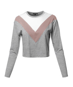 Women's Casual Cute Chervron Color Block Long Sleeve Top