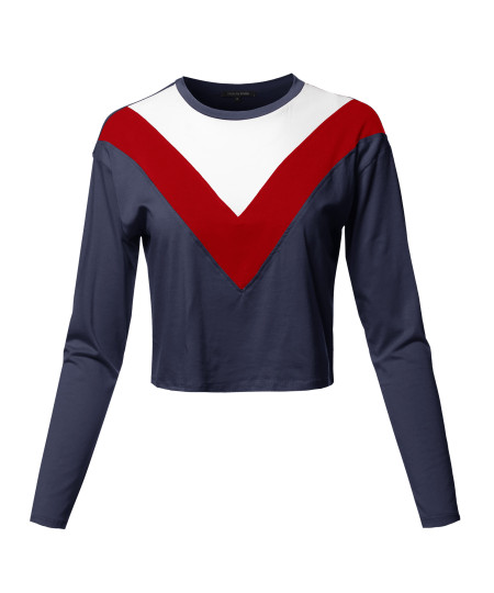 Women's Casual Cute Chervron Color Block Long Sleeve Top