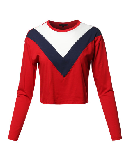 Women's Casual Cute Chervron Color Block Long Sleeve Top