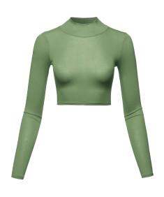 Women's Casual Fitted Mock Neck Long Sleeves Crop Top