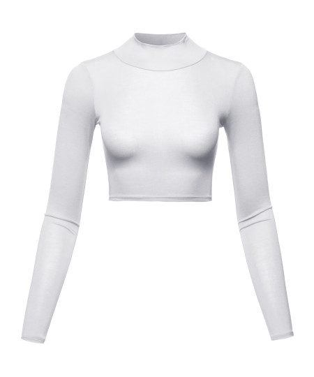 Women's Casual Fitted Mock Neck Long Sleeves Crop Top