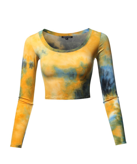 Women's Print Long Sleeve Round-Neck Crop Top