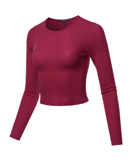 Women's Solid Long Sleeves Thermal Crop Top