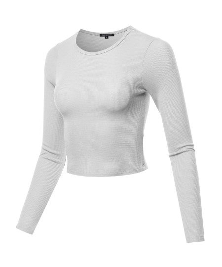 Women's Solid Long Sleeves Thermal Crop Top