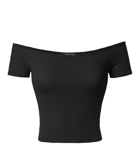 Women's Basic Solid Short Sleeve Off Shoulder Crop Top