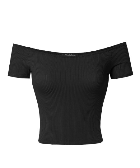 Women's Basic Solid Short Sleeve Off Shoulder Crop Top