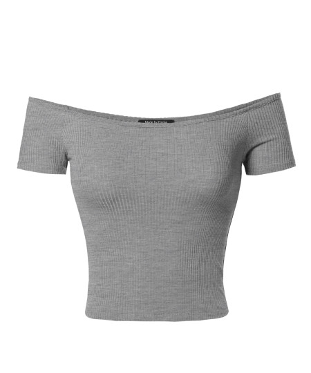Women's Basic Solid Short Sleeve Off Shoulder Crop Top
