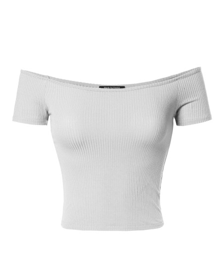 Women's Basic Solid Short Sleeve Off Shoulder Crop Top