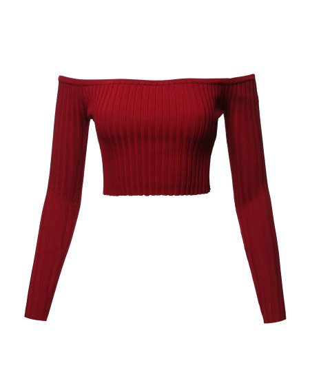 Women's Casual Sexy Cute Long Sleeve Off Shoulder Rib Crop Top