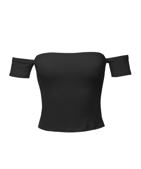 Women's Sexy Off Shoulder Ribbed Crop Top