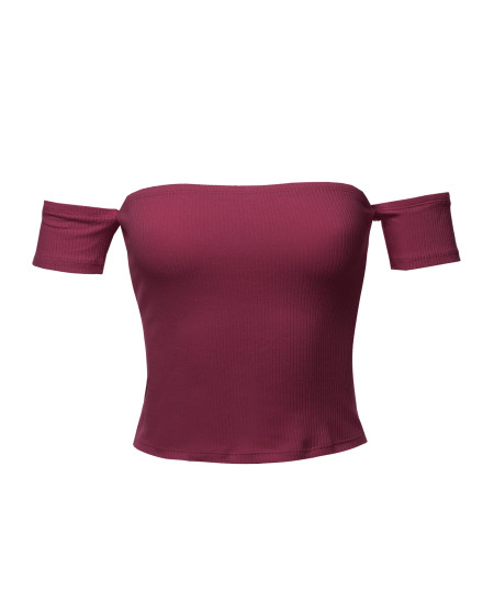 Women's Sexy Off Shoulder Ribbed Crop Top