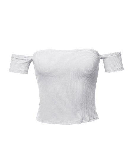 Women's Sexy Off Shoulder Ribbed Crop Top