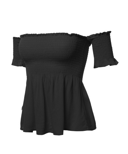 Women's Solid Off The Shoulder Flounce Top