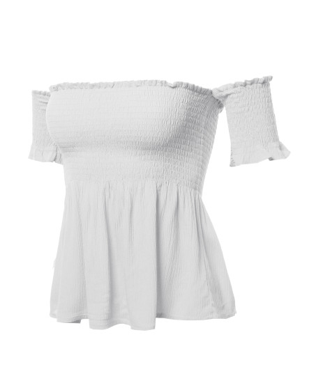 Women's Solid Off The Shoulder Flounce Top