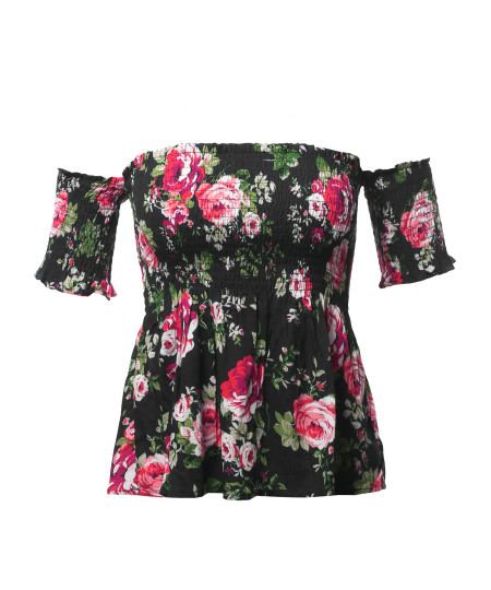 Women's Floral Print Off The Shoulder Flounce Top