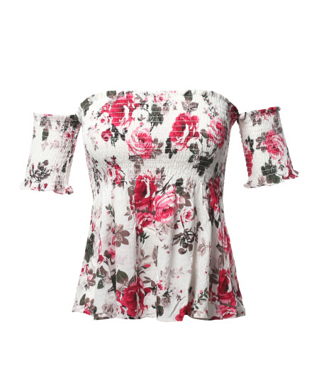 Women's Floral Print Off The Shoulder Flounce Top