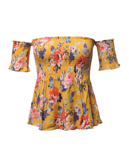 Women's Floral Print Off The Shoulder Flounce Top