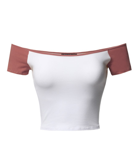 Women's Basic Short Sleeve Off Shoulder Crop Tank Top