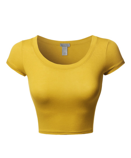 Women's Junior Sized Tight Fit Basic Solid Cap Sleeves Scoop Neck Crop Top