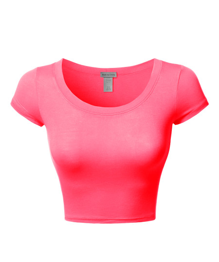 Women's Junior Sized Tight Fit Basic Solid Cap Sleeves Scoop Neck Crop Top