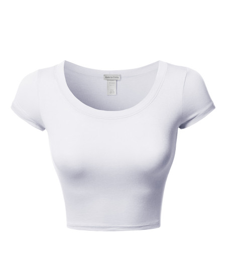 Women's Junior Sized Tight Fit Basic Solid Cap Sleeves Scoop Neck Crop Top