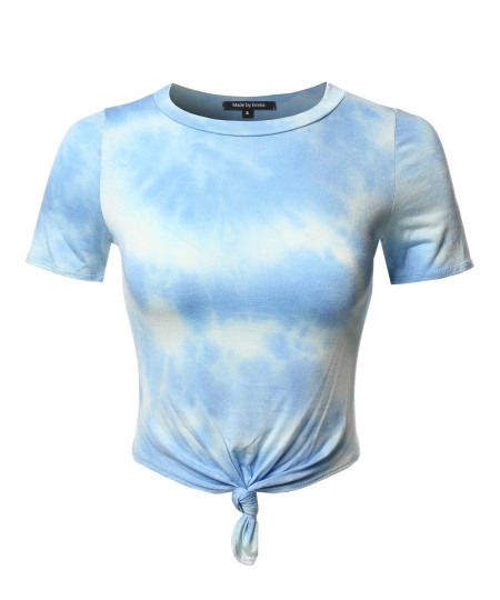 Women's Casual Tie Dye Tie Front Crop Top - Made in USA