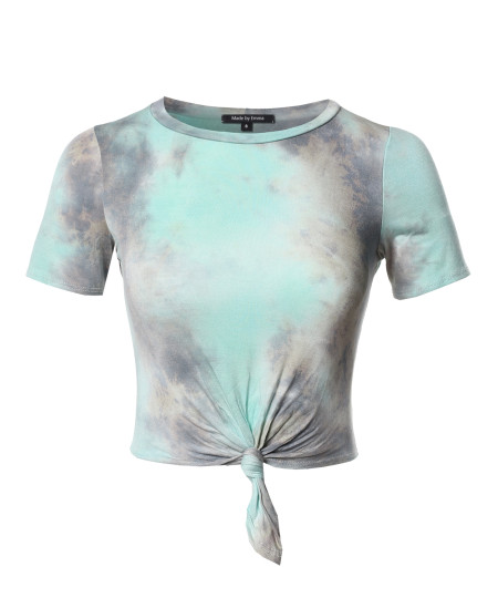 Women's Casual Tie Dye Tie Front Crop Top - Made in USA