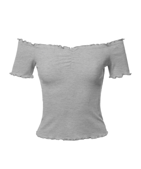 Women's Sexy Solid Short Sleeve Off Shoulder Ribbed Crop Top