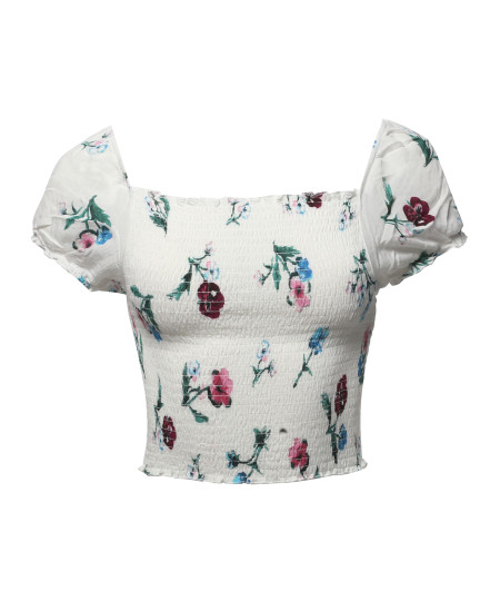 Women's Floral Print Square Neck Peasant Sleeve Crop Top