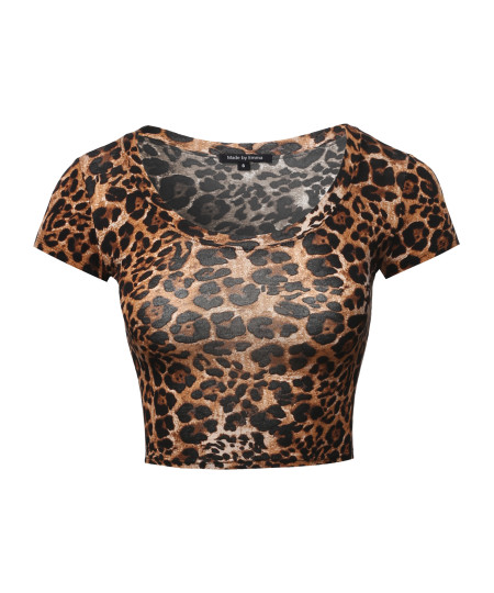 Women's Print Short Sleeve Round-Neck Crop Top