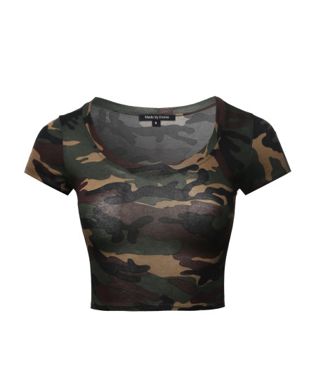 Women's Print Short Sleeve Round-Neck Crop Top