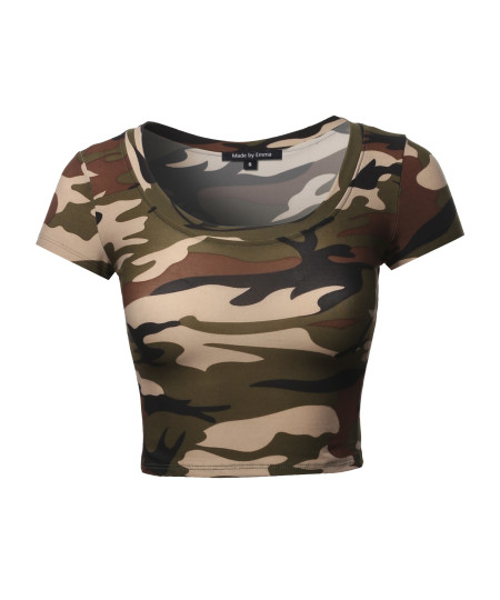 Women's Print Short Sleeve Round-Neck Crop Top