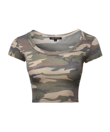 Women's Print Short Sleeve Round-Neck Crop Top