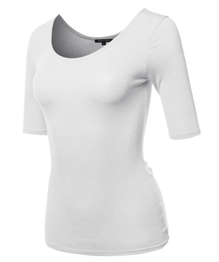 Women's Casual Comfortable Soft Stretch Solid 3/4 sleeve Scoop Neck Top