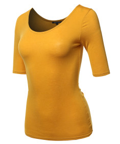 Women's Casual Comfortable Soft Stretch Solid 3/4 sleeve Scoop Neck Top