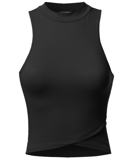 Women's Solid Sleeveless Turtleneck Crop Top 