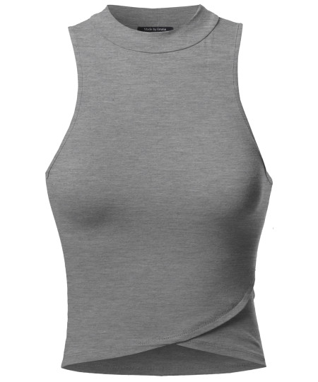 Women's Solid Sleeveless Turtleneck Crop Top 