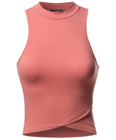 Women's Solid Sleeveless Turtleneck Crop Top 