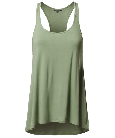 Women's Basic Solid Relaxed Fit Racer-back Tank Top