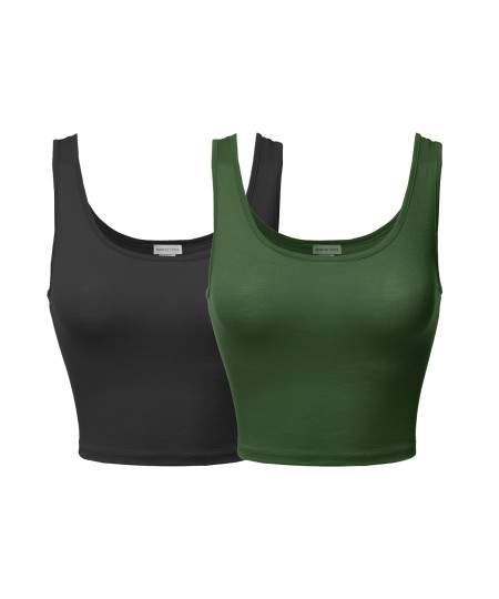 Women's Junior Sized Basic Solid Sleeveless Crop Tank Top