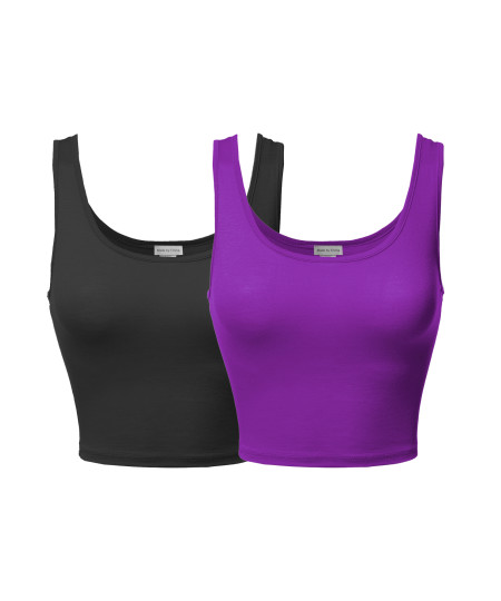 Women's Junior Sized Basic Solid Sleeveless Crop Tank Top